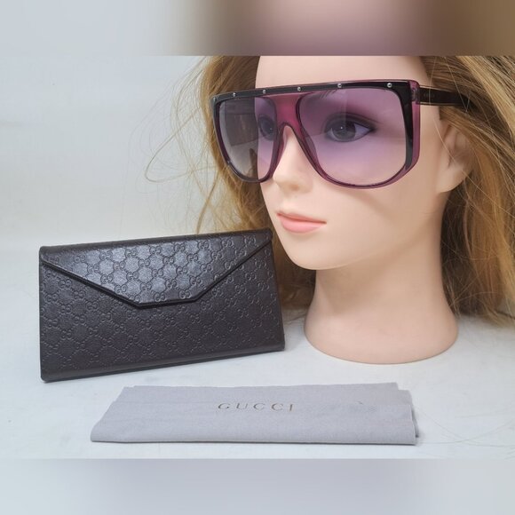 Gucci Women's Sunglasses Purple Retro Studded Shield Square GG 3705/S 62-16-140 - Picture 1 of 16